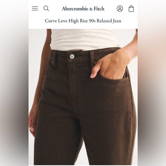 Abercrombie & Fitch Curve Love High Rise 90s Relaxed Jean in Chocolate Brown - Picture 3 of 4